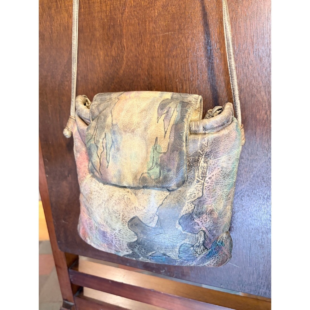 Jane Yoo Vintage Hand Painted Leather Bag Bundle 2pc Abstract Wearable Art 90s - Picture 3 of 16